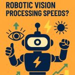 Illustration of a robot with glowing eyes processing light-speed data through photonic circuits