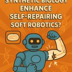 2D infographic of a soft robot healing its torn arm using synthetic biology.
